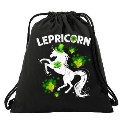 Lepricorn Leprechaun Unicorn St Patrick's Day Shamrock Drawstring Bag