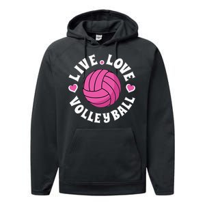 Live Love Volleyball For Women Volleyball Fan Performance Fleece Hoodie