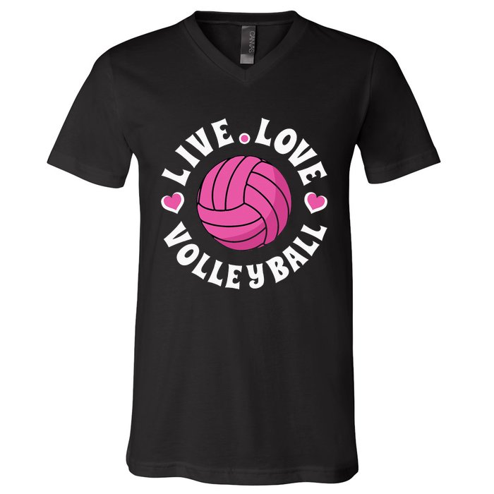 Live Love Volleyball For Women Volleyball Fan V-Neck T-Shirt