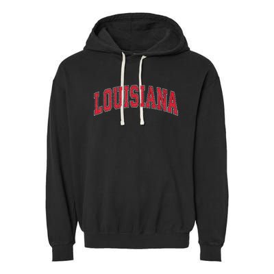 Louisiana La Vintage Athletic Sports Design Red Style Garment-Dyed Fleece Hoodie