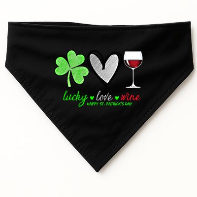 Lucky Love Wine Shamrock Happy St Patrick's Day Funny Gift USA-Made Doggie Bandana