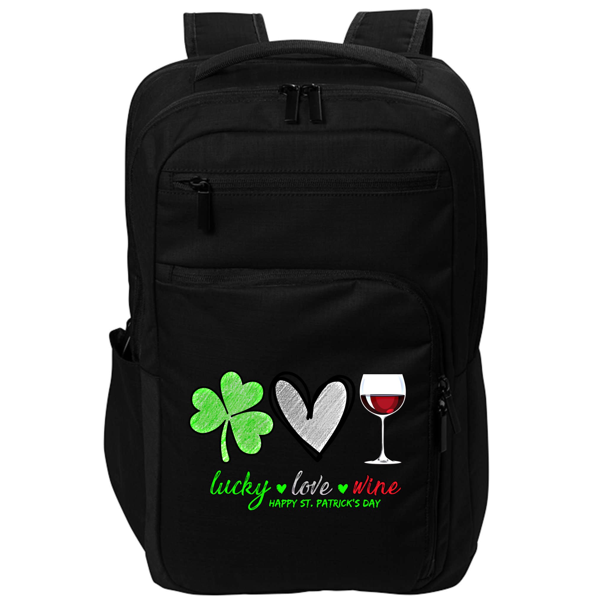 Lucky Love Wine Shamrock Happy St Patrick's Day Funny Gift Impact Tech Backpack