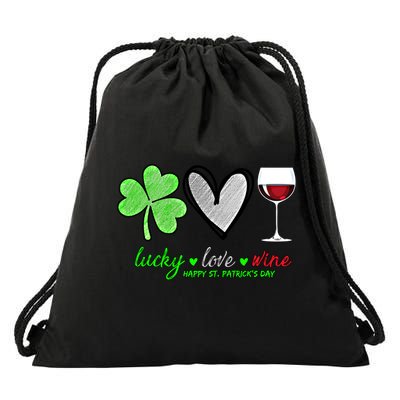 Lucky Love Wine Shamrock Happy St Patrick's Day Funny Gift Drawstring Bag