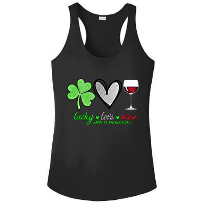 Lucky Love Wine Shamrock Happy St Patrick's Day Funny Gift Ladies PosiCharge Competitor Racerback Tank