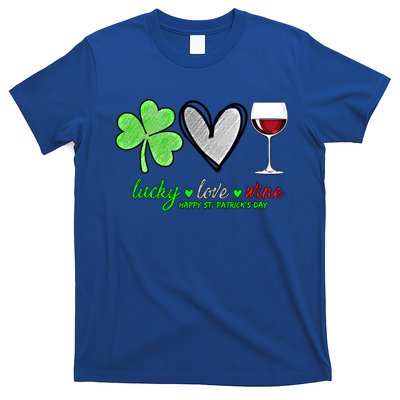 Lucky Love Wine Shamrock Happy St Patrick's Day Funny Gift T-Shirt