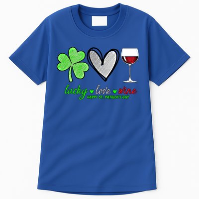 Lucky Love Wine Shamrock Happy St Patrick's Day Funny Gift Tall T-Shirt