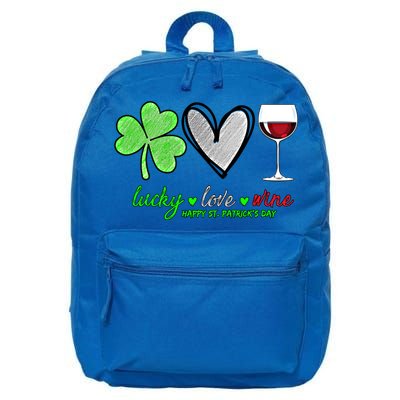 Lucky Love Wine Shamrock Happy St Patrick's Day Funny Gift 16 in Basic Backpack