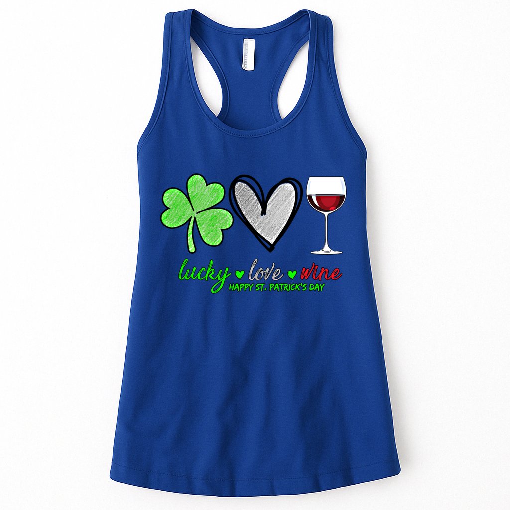 Lucky Love Wine Shamrock Happy St Patrick's Day Funny Gift Womens Tank Top