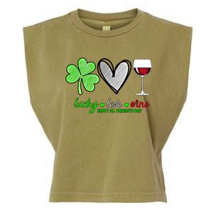 Lucky Love Wine Shamrock Happy St Patrick's Day Funny Gift Garment-Dyed Women's Muscle Tee