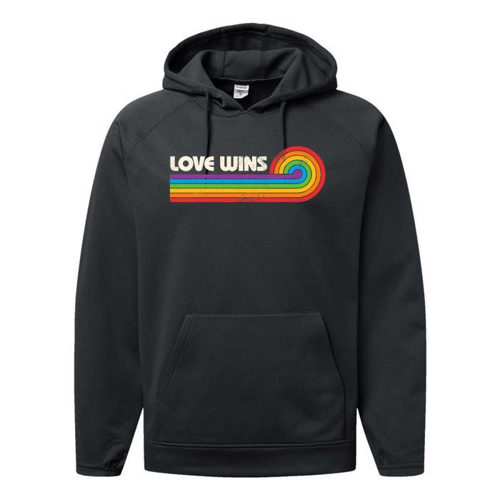 Lgbtq Love Wins Gay P.R.I.D.E Lgbt Ally Rainbow Flag Vintage Performance Fleece Hoodie