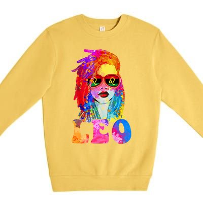 Leo LocD Woman Black Queen Art Zodiac Birthday Premium Crewneck Sweatshirt