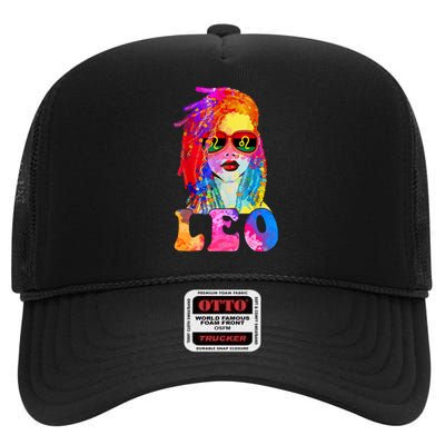 Leo LocD Woman Black Queen Art Zodiac Birthday High Crown Mesh Back Trucker Hat