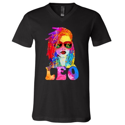 Leo LocD Woman Black Queen Art Zodiac Birthday V-Neck T-Shirt