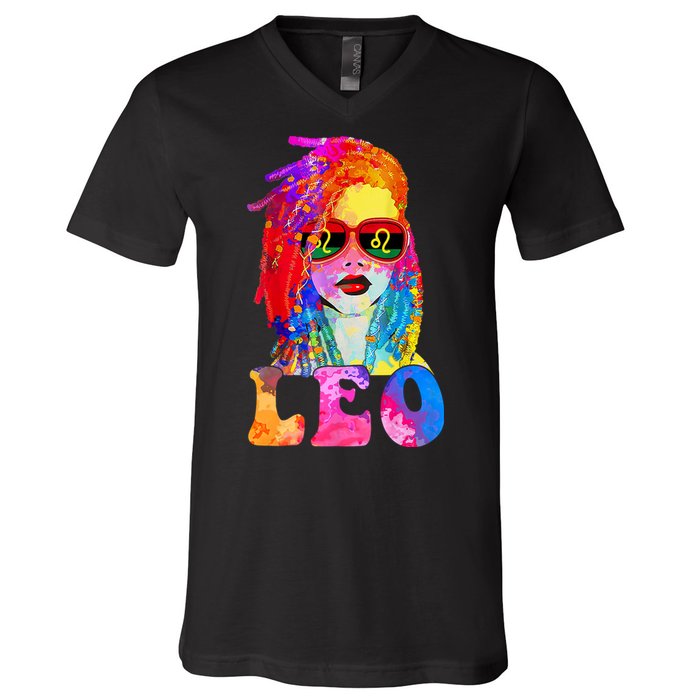 Leo LocD Woman Black Queen Art Zodiac Birthday V-Neck T-Shirt