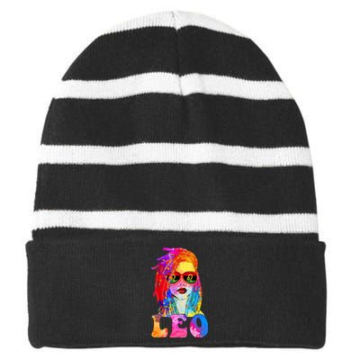 Leo LocD Woman Black Queen Art Zodiac Birthday Striped Beanie with Solid Band