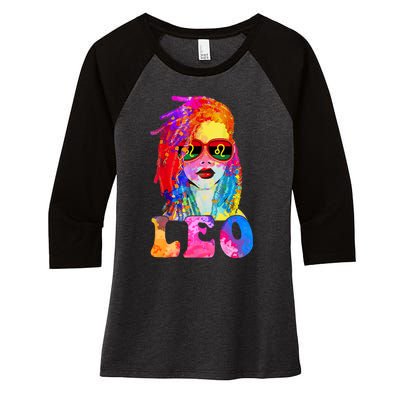 Leo LocD Woman Black Queen Art Zodiac Birthday Women's Tri-Blend 3/4-Sleeve Raglan Shirt