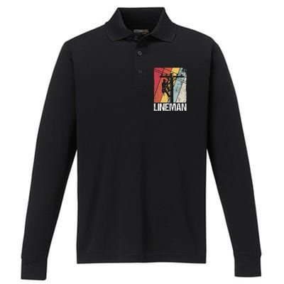 Lineman Line Worker Utility Pole Lineman Gift Performance Long Sleeve Polo