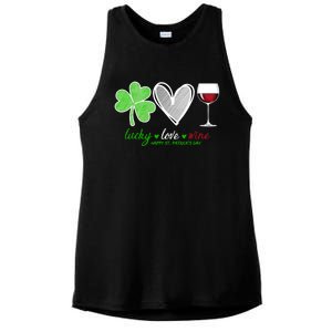 Lucky Love Wine Shamrock Happy St Patrick's Day Cool Gift Ladies PosiCharge Tri-Blend Wicking Tank