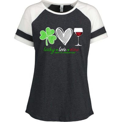 Lucky Love Wine Shamrock Happy St Patrick's Day Cool Gift Enza Ladies Jersey Colorblock Tee