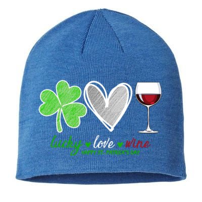 Lucky Love Wine Shamrock Happy St Patrick's Day Cool Gift Sustainable Beanie