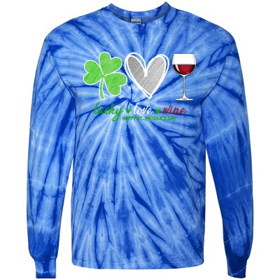 Lucky Love Wine Shamrock Happy St Patrick's Day Cool Gift Tie-Dye Long Sleeve Shirt