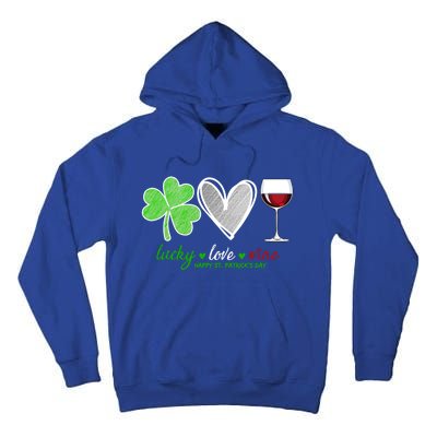 Lucky Love Wine Shamrock Happy St Patrick's Day Cool Gift Tall Hoodie