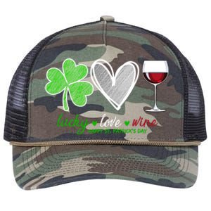 Lucky Love Wine Shamrock Happy St Patrick's Day Cool Gift Retro Rope Trucker Hat Cap