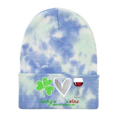 Lucky Love Wine Shamrock Happy St Patrick's Day Cool Gift Tie Dye 12in Knit Beanie