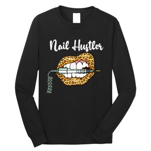 Leopard Lips With Nail Technician Drill Cool Nail Hustler Long Sleeve Shirt