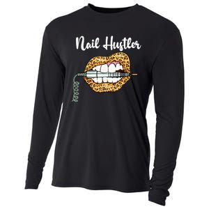 Leopard Lips With Nail Technician Drill Cool Nail Hustler Cooling Performance Long Sleeve Crew