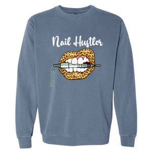 Leopard Lips With Nail Technician Drill Cool Nail Hustler Garment-Dyed Sweatshirt