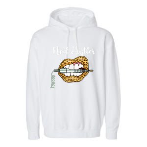 Leopard Lips With Nail Technician Drill Cool Nail Hustler Garment-Dyed Fleece Hoodie