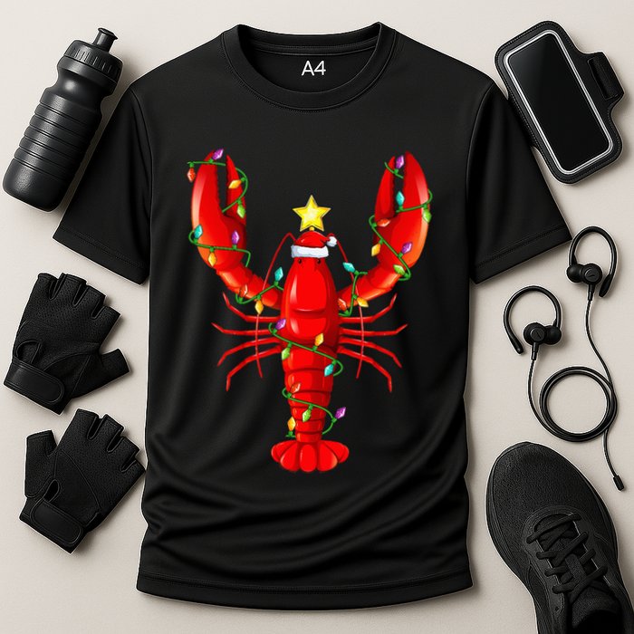 Lobster Lighting Xmas Tree Matching Lobster Christmas Cooling Performance Crew T-Shirt