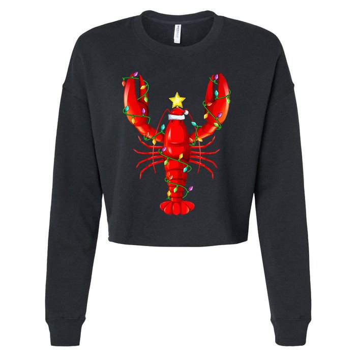 Lobster Lighting Xmas Tree Matching Lobster Christmas Cropped Pullover Crew