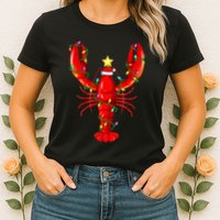 Lobster Lighting Xmas Tree Matching Lobster Christmas Womens T-Shirt