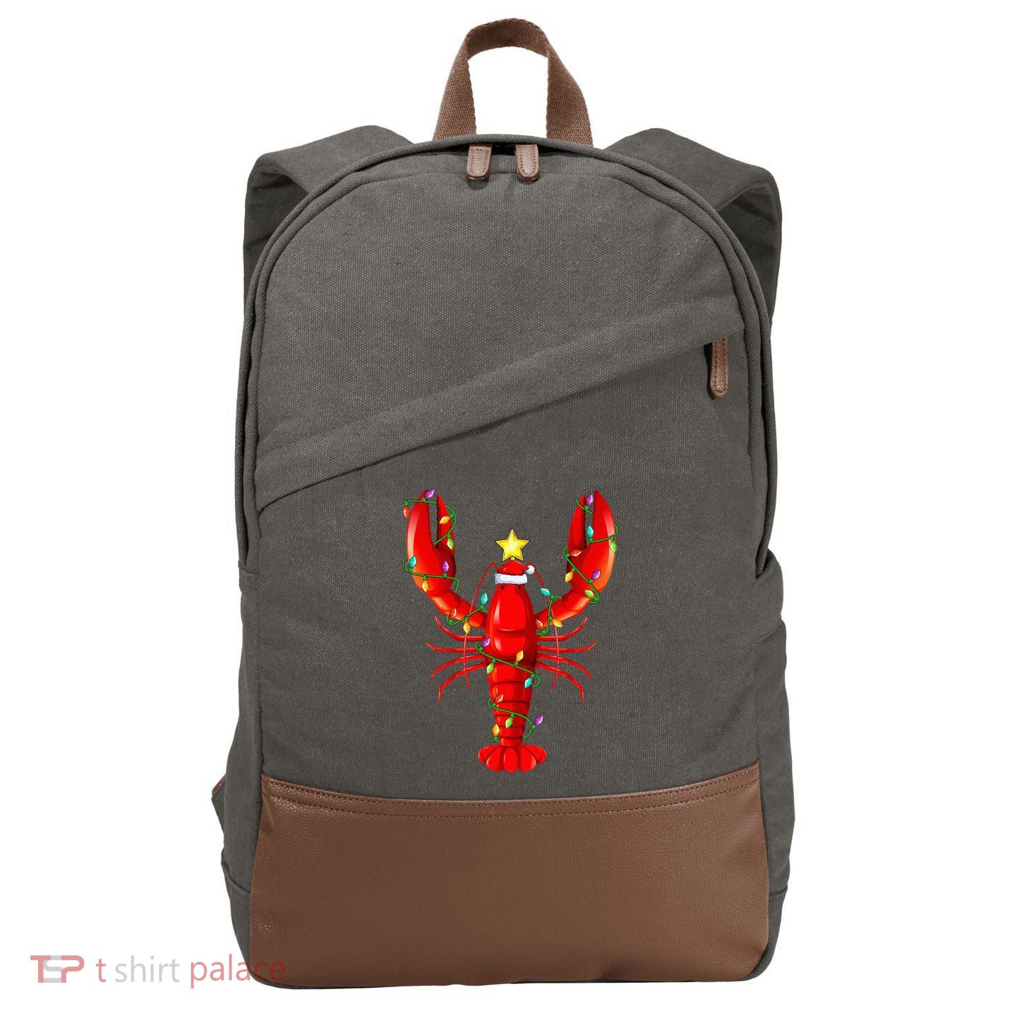 Lobster Lighting Xmas Tree Matching Lobster Christmas Cotton Canvas Backpack