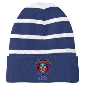 Leo Lion Zodiac Symbol Horoscope Astrology Birthday Gift Striped Beanie with Solid Band