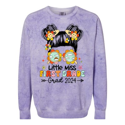 Little Miss 1st First Grade Grad Graduation 2024 Messy Bun Gift Colorblast Crewneck Sweatshirt