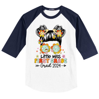 Little Miss 1st First Grade Grad Graduation 2024 Messy Bun Gift Baseball Sleeve Shirt