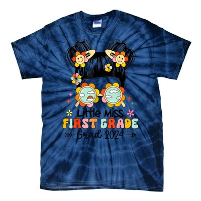 Little Miss 1st First Grade Grad Graduation 2024 Messy Bun Gift Tie-Dye T-Shirt