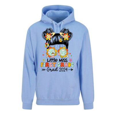 Little Miss 1st First Grade Grad Graduation 2024 Messy Bun Gift Unisex Surf Hoodie