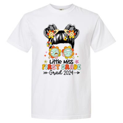 Little Miss 1st First Grade Grad Graduation 2024 Messy Bun Gift Garment-Dyed Heavyweight T-Shirt