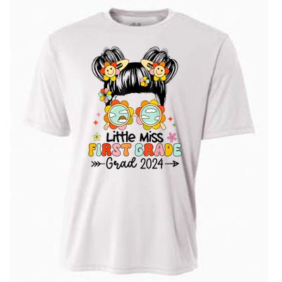 Little Miss 1st First Grade Grad Graduation 2024 Messy Bun Gift Cooling Performance Crew T-Shirt