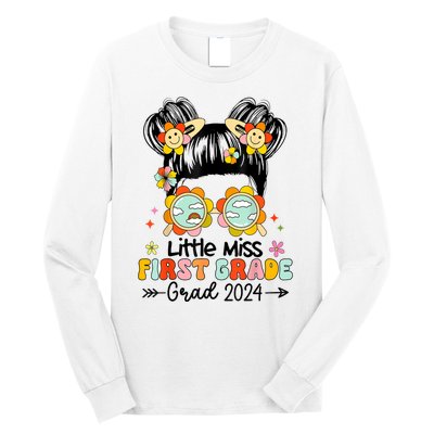 Little Miss 1st First Grade Grad Graduation 2024 Messy Bun Gift Long Sleeve Shirt