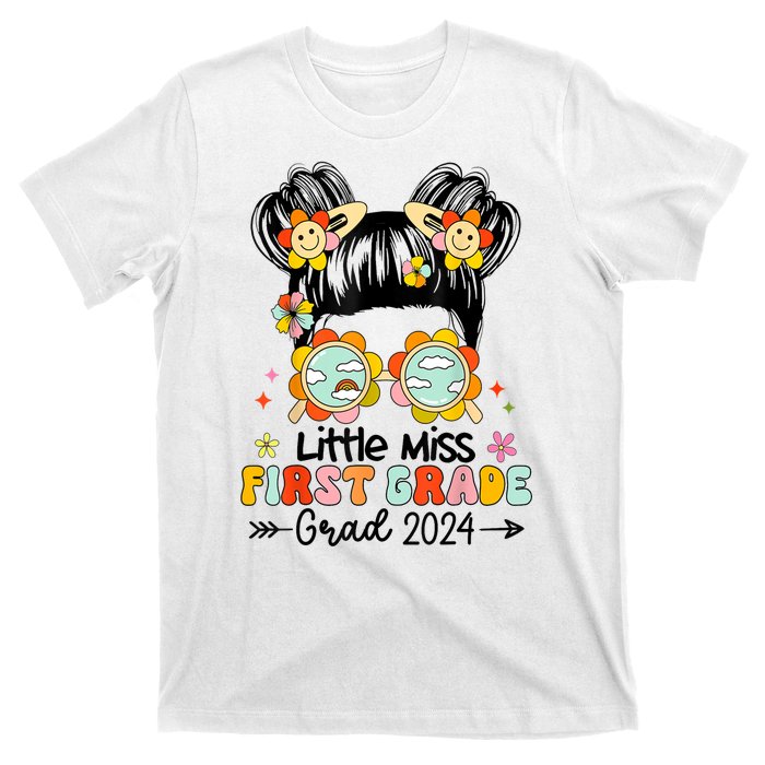 Little Miss 1st First Grade Grad Graduation 2024 Messy Bun Gift T-Shirt