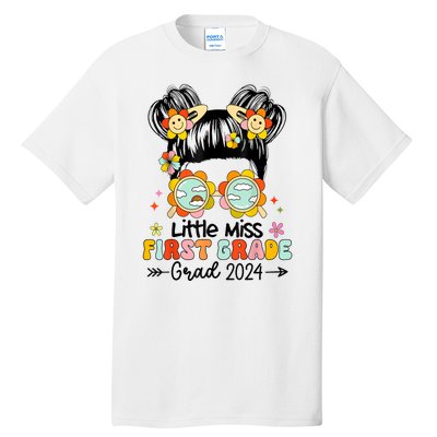 Little Miss 1st First Grade Grad Graduation 2024 Messy Bun Gift Tall T-Shirt