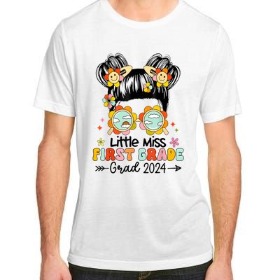 Little Miss 1st First Grade Grad Graduation 2024 Messy Bun Gift Adult ChromaSoft Performance T-Shirt