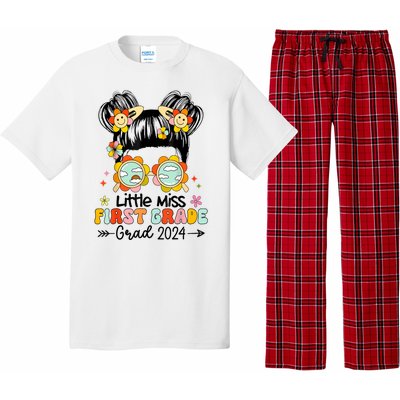 Little Miss 1st First Grade Grad Graduation 2024 Messy Bun Gift Pajama Set