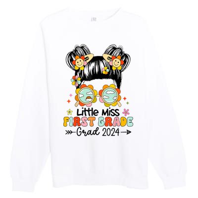 Little Miss 1st First Grade Grad Graduation 2024 Messy Bun Gift Premium Crewneck Sweatshirt