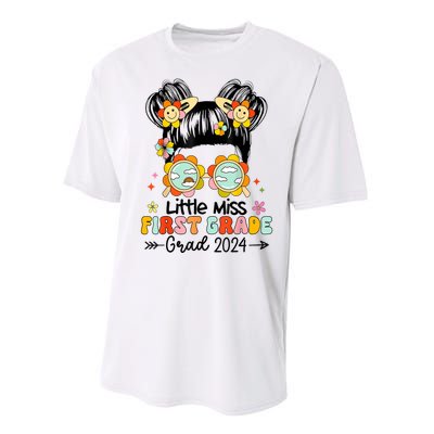 Little Miss 1st First Grade Grad Graduation 2024 Messy Bun Gift Performance Sprint T-Shirt